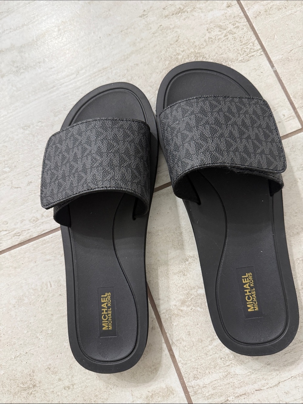 Michael Kors Black Logo Jacquard Slide Sandals..size 11